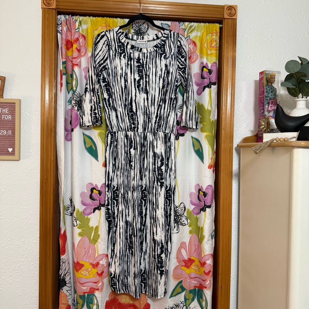 Nuggles Navy and White Abstract Striped Dress